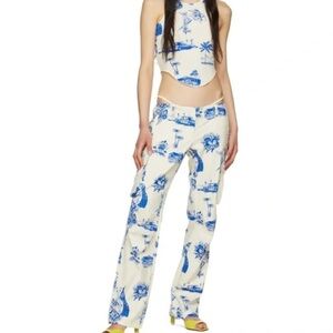 Miaou Blue and White Graphic Straight Leg Pants